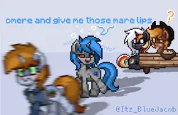 Size: 1663x1077 | Tagged: safe, derpibooru import, edit, oc, oc:calamity, oc:homage, oc:littlepip, oc:velvet remedy, pegasus, pony, unicorn, fallout equestria, pony town, ashes town, blushing, confused, drunk, drunk bubbles, eating, funny, hiccup, image, meme, png, running, running away, shocked, simple background, table, white background
