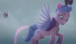 Size: 1860x1074 | Tagged: safe, derpibooru import, screencap, cloudpuff, queen haven, g5, my little pony: make your mark, spoiler:g5, spoiler:my little pony: make your mark, spoiler:my little pony: make your mark chapter 6, spoiler:mymc06e02, animated, chase, cutie mark, flying, gif, image, my little pony: make your mark chapter 6, orb, roots of all evil, stolen cutie marks, tentacles, trapped