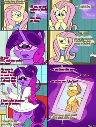 Size: 2000x2643 | Tagged: suggestive, artist:bestponies, derpibooru import, applejack, fluttershy, oc, oc:violet drop, goo, goo pony, monster pony, original species, pegasus, pony, semi-anthro, comic:nurses take over, clothes, comic, comic panel, dialogue, eyes closed, female, g4, hospital, image, jpeg, magic, mare, open mouth, picture, speech bubble, telekinesis