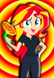 Size: 4435x6387 | Tagged: safe, derpibooru import, edit, sunset shimmer, equestria girls, background human, female, goddess, gun, hypnosis, hypnosis edit, hypnotist, hypnotized, image, interactive, png, spiral, weapon