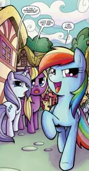 Size: 546x1051 | Tagged: safe, artist:agnesgarbowska, derpibooru import, idw, apple bloom, big macintosh, rainbow dash, unnamed character, unnamed pony, earth pony, pegasus, pony, unicorn, spoiler:comic, spoiler:comicff6, advertisement, comic, g4, idw advertisement, image, male, png, preview, stallion, swag