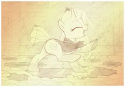 Size: 1789x1246 | Tagged: safe, artist:sherwoodwhisper, derpibooru import, oc, oc:eri, oc:whisper, unofficial characters only, mouse, pony, unicorn, cape, clothes, cute, eyes closed, female, filly, foal, happy, image, jpeg, male, monochrome, ocbetes, open mouth, open smile, puddle, raised leg, raised tail, smiling, tail, water