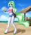 Size: 1920x2140 | Tagged: safe, artist:yutakira92, derpibooru import, oc, unofficial characters only, anthro, unicorn, bare shoulders, beach, beach bar, clothes, female, image, midriff, png, short shirt, shorts