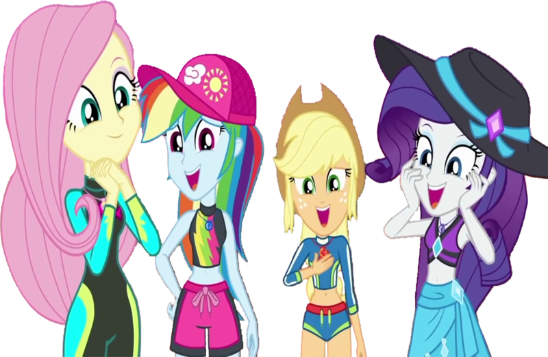 Size: 3871x2520 | Tagged: safe, derpibooru import, edit, edited screencap, editor:homersimpson1983, screencap, applejack, fluttershy, rainbow dash, rarity, human, aww... baby turtles, equestria girls, equestria girls series, bikini, cap, clothes, female, geode of fauna, geode of shielding, geode of super speed, geode of super strength, hat, image, magical geodes, not a vector, png, sarong, simple background, swimsuit, transparent background