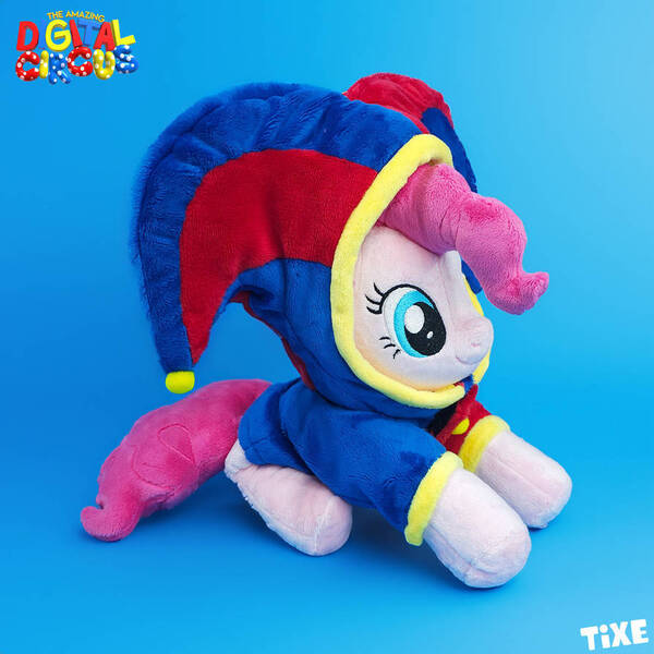 Size: 894x894 | Tagged: safe, artist:lavim, derpibooru import, pinkie pie, earth pony, pony, clothes, female, hat, hoodie, image, jpeg, plushie, pomni, the amazing digital circus