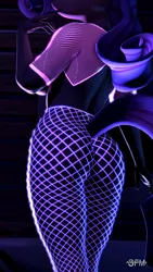 Size: 1080x1920 | Tagged: suggestive, artist:anthroponiessfm, derpibooru import, rarity, anthro, 3d, ass, breasts, butt, female, fishnet clothing, fishnet pantyhose, fishnets, glow, image, nudity, partial nudity, png, rear view, rearity, solo, solo female, source filmmaker, thighs