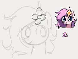 Size: 625x474 | Tagged: safe, artist:dotkwa, derpibooru import, oc, oc:kayla, unofficial characters only, earth pony, pony, bust, female, filly, flower, flower in hair, foal, gradient background, image, png, sketch, solo