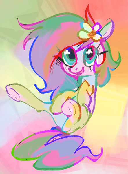 Size: 794x1078 | Tagged: safe, artist:dotkwa, derpibooru import, oc, oc:kayla, unofficial characters only, earth pony, pony, abstract background, female, filly, flower, flower in hair, foal, image, png, smiling, solo, underhoof