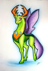 Size: 828x1210 | Tagged: safe, artist:lupiarts, derpibooru import, thorax, changedling, changeling, cute, g4, image, jpeg, king thorax, old art, signature, simple background, smiling, thorabetes, traditional art, white background