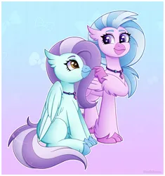 Size: 4006x4256 | Tagged: safe, artist:madelinne, derpibooru import, silverstream, oc, oc:ocean breeze, hippogriff, boop, duo, happy, image, png