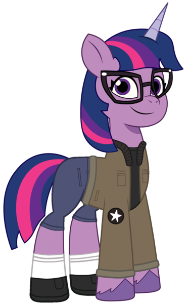 Size: 1109x1800 | Tagged: safe, artist:edy_january, artist:prixy05, derpibooru import, sci-twi, twilight sparkle, pony, unicorn, g5, my little pony: tell your tale, boots, captain, clothes, cpt.twilight, girls und panzer, glasses, image, jacket, leader, marine, marines, military, military pony, military uniform, png, saunders, shirt, shoes, simple background, socks, solo, stockings, thigh highs, transparent background, uniform