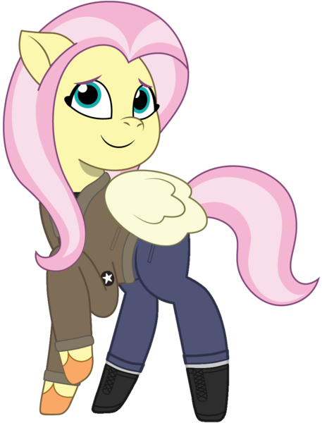 Size: 913x1200 | Tagged: safe, artist:edy_january, artist:prixy05, derpibooru import, fluttershy, pegasus, pony, g5, my little pony: tell your tale, boots, clothes, denim, girls und panzer, image, jacket, jeans, military, military pony, military uniform, pants, png, saunders, sergeant, sgt.fluttershy, shirt, shoes, shy, simple background, soldier, soldier pony, solo, transparent background, uniform