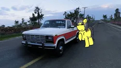 Size: 444x250 | Tagged: safe, artist:foxfer64_yt, derpibooru import, oc, oc:thunder (fl), unofficial characters only, pegasus, pony, experiment, ford, ford f-150, forza horizon, ibispaint x, image, jpeg, road, simple, solo, test