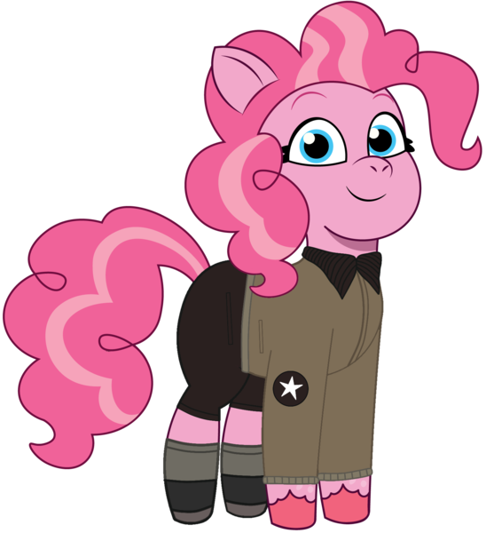 Size: 1570x1720 | Tagged: safe, artist:edy_january, artist:prixy05, derpibooru import, pinkie pie, earth pony, pony, g5, my little pony: tell your tale, clothes, denim, girls und panzer, image, jacket, jeans, military, military pony, military uniform, pants, png, private.pinkie, saunders, short pants, simple background, soldier, soldier pony, solo, transparent background, uniform