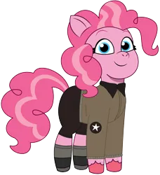 Size: 1570x1720 | Tagged: safe, artist:edy_january, artist:prixy05, derpibooru import, pinkie pie, earth pony, pony, g5, my little pony: tell your tale, clothes, denim, girls und panzer, image, jacket, jeans, military, military pony, military uniform, pants, png, private.pinkie, saunders, short pants, simple background, soldier, soldier pony, solo, transparent background, uniform