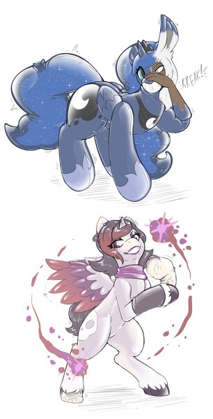 Size: 2086x4096 | Tagged: suggestive, artist:helixjack, princess luna, oc, alicorn, inflatable pony, latex pony, original species, pony, pooltoy pony, rubber pony, bean mouth, clothes, female, furry to pony, grin, human to pony, image, inflatable, jpeg, large butt, latex, latex clothes, latex skin, lipstick, mare, pool toy, rearing, rubber, scarf, seams, simple background, smiling, transformation, unshorn fetlocks, white background
