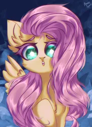 Size: 1483x2032 | Tagged: safe, artist:mysha, derpibooru import, fluttershy, pegasus, pony, :o, colored eyebrows, eyebrows, female, g4, image, looking at you, mare, open mouth, png, solo, sparkly eyes, wingding eyes, wings