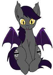 Size: 1036x1466 | Tagged: safe, artist:lostbrony, derpibooru import, oc, oc:specter, unofficial characters only, bat pony, pony, derpibooru community collaboration, 2024 community collab, :p, bat wings, ear tufts, fangs, image, male, png, simple background, sitting, stallion, tongue out, white background, wings