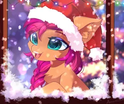 Size: 3594x3014 | Tagged: safe, artist:airiniblock, derpibooru import, sunny starscout, g5, chest fluff, christmas, ear fluff, hat, holiday, image, png, santa hat, snow