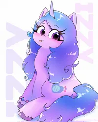 Size: 1638x2048 | Tagged: safe, artist:leo19969525, derpibooru import, izzy moonbow, pony, unicorn, g5, :p, bracelet, cute, female, image, izzybetes, jewelry, jpeg, looking at you, mare, simple background, sitting, solo, tongue out, unshorn fetlocks, white background