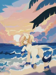 Size: 2212x2949 | Tagged: safe, artist:marlboro-art, derpibooru import, oc, unofficial characters only, pegasus, pony, art, auction, beach, butt, cloud, commission, image, pegasus oc, plot, png, sale, sky, sunset, wings
