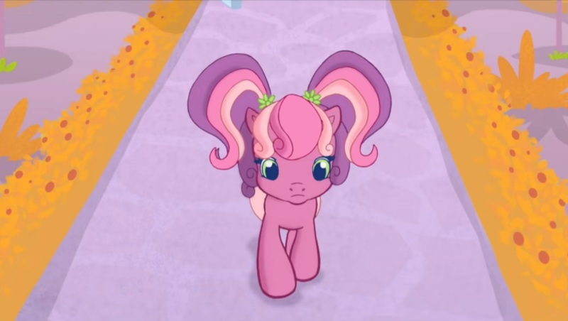 Size: 1267x716 | Tagged: safe, derpibooru import, screencap, cheerilee (g3), earth pony, pony, g3, twinkle wish adventure, cute, female, front view, g3.5, green eyes, image, jpeg, mare, pigtails, solo, walking