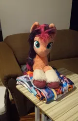 Size: 2072x3230 | Tagged: safe, artist:epicrainbowcrafts, derpibooru import, izzy moonbow, pipp petals, sunny starscout, zipp storm, earth pony, pegasus, pony, unicorn, g5, blanket, couch, female, image, irl, life size, mare, photo, plushie, png, sitting, solo focus, unshorn fetlocks