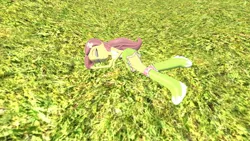 Size: 1920x1080 | Tagged: safe, artist:defeatedgirls, derpibooru import, fluttershy, equestria girls, boots, clothes, grass, image, jpeg, polka dot socks, shoes, skirt, sleeping, socks