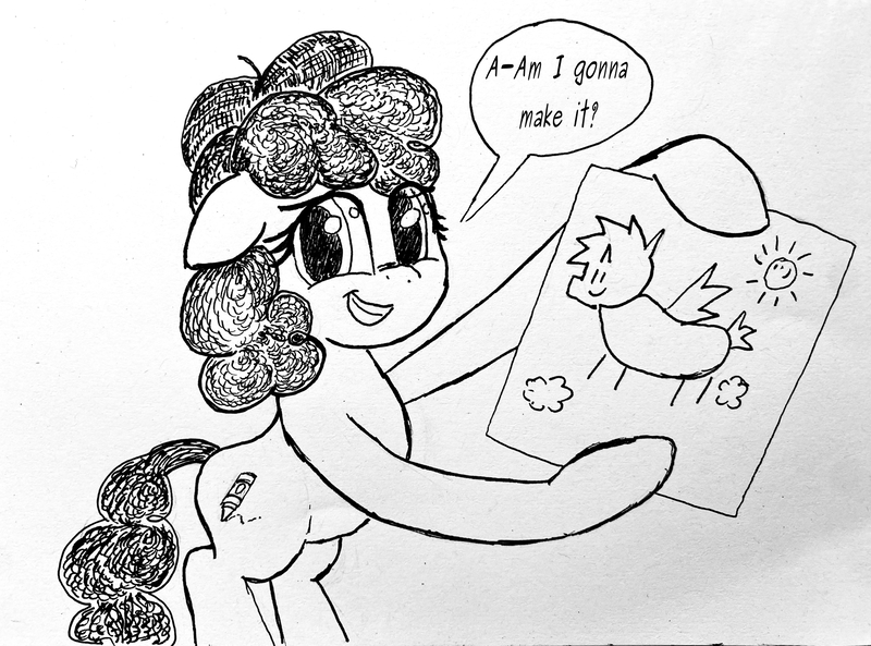 Size: 2013x1492 | Tagged: safe, artist:gorebox, derpibooru import, oc, unnamed oc, alicorn, earth pony, concerned, drawing, hat, image, jpeg, pen drawing, showing off, traditional art
