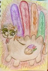 Size: 2577x3814 | Tagged: safe, artist:gorebox, derpibooru import, unnamed character, unnamed pony, bird, pegasus, pony, turkey, colored pencil drawing, hand turkey, holiday, image, png, thanksgiving, traditional art