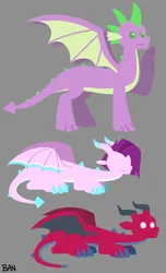 Size: 2800x4600 | Tagged: safe, artist:banquo0, derpibooru import, spike, dragon, pony, g5, my little pony: make your mark, dragon lord spike, female, gray background, hypnosis, hypnotized, image, jade (g5), lava (g5), lying down, male, my little pony: make your mark chapter 6, png, pointy ponies, simple background