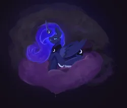 Size: 2000x1700 | Tagged: safe, artist:aterhut, derpibooru import, princess luna, alicorn, pony, female, image, lying down, mare, pillow, png, prone, simple background, smiling, solo