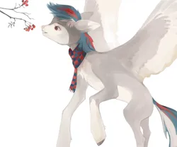 Size: 3000x2500 | Tagged: safe, artist:sivelu, derpibooru import, oc, oc:dot velvet, unofficial characters only, pegasus, pony, berry, clothes, flying, food, image, jpeg, scarf, simple background, white background