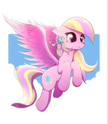 Size: 2480x2834 | Tagged: safe, artist:harukiicat, derpibooru import, oc, oc:petal twinkle, unofficial characters only, pegasus, pony, cutie mark, female, flying, image, mare, png, simple background, smiling, solo, spread wings, tail, wings