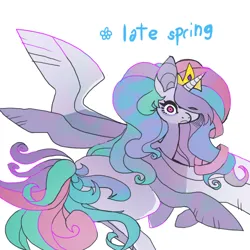 Size: 850x850 | Tagged: safe, artist:cutesykill, derpibooru import, princess celestia, alicorn, pony, female, image, jewelry, looking at you, looking back, looking back at you, lying down, mare, multiple wings, png, prone, regalia, simple background, solo, white background, wings