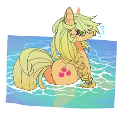 Size: 1032x948 | Tagged: safe, artist:cutesykill, derpibooru import, applejack, earth pony, pony, applebutt, butt, cute, female, g4, image, jackabetes, looking at you, looking back, looking back at you, mare, png, solo, swimming