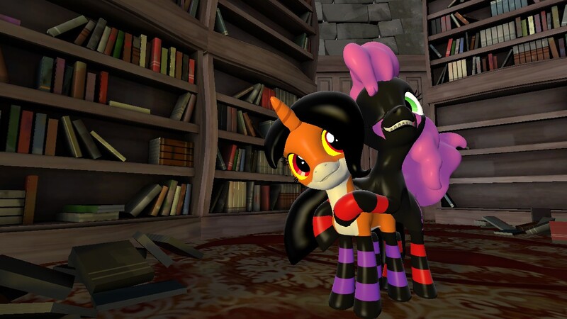 Size: 1280x720 | Tagged: safe, artist:dragonboi471, derpibooru import, oc, oc:bedlam, oc:pinkie tai, unofficial characters only, earth pony, unicorn, 3d, gmod, hug, image, jpeg, one eye closed, wink