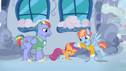 Size: 600x338 | Tagged: safe, derpibooru import, edit, edited screencap, screencap, bow hothoof, scootaloo, windy whistles, pegasus, pony, parental glideance, ^^, animated, bag, cute, cutealoo, daaaaaaaaaaaw, eyes closed, female, gif, grin, image, male, ruffles, saddle bag, scootalove, smiling, spread wings, trio, wholesome, wings