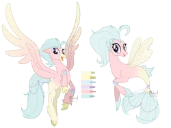 Size: 4000x3000 | Tagged: safe, artist:mitexcel, derpibooru import, oc, oc:pastel glow, hippogriff, seapony (g4), base used, beak, blue mane, blue tail, colored wings, g4, gradient wings, happy, hippogriff oc, hooves, image, open beak, open mouth, palette, pastel, png, seapony oc, simple background, tail, transparent background, wings