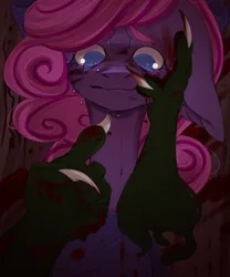 Size: 2500x3000 | Tagged: semi-grimdark, artist:blackberry907, derpibooru import, oc, unofficial characters only, earth pony, pony, blood, bow, claw, commission, crying, female, hair bow, hand, image, mare, petting, png, ych result