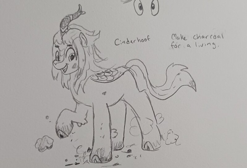 Size: 1808x1231 | Tagged: safe, artist:pony quarantine, derpibooru import, oc, oc:cinderhoof, unofficial characters only, kirin, grayscale, image, jpeg, kirin oc, male, monochrome, open mouth, open smile, pencil drawing, smiling, solo, traditional art