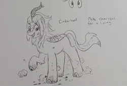 Size: 1808x1231 | Tagged: safe, artist:pony quarantine, derpibooru import, oc, oc:cinderhoof, unofficial characters only, kirin, grayscale, image, jpeg, kirin oc, male, monochrome, open mouth, open smile, pencil drawing, smiling, solo, traditional art