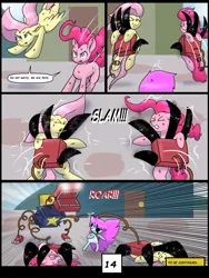 Size: 6000x8000 | Tagged: safe, artist:chedx, derpibooru import, fluttershy, pinkie pie, earth pony, pegasus, comic:learning with pibby glitch battles, boxy boo, comic, commission, community related, corrupted, crossover, error, glitch, image, multiverse, pibby, png