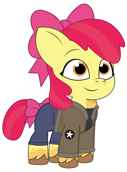 Size: 890x1200 | Tagged: safe, artist:edy_january, artist:prixy05, derpibooru import, edit, vector edit, apple bloom, earth pony, pony, g5, my little pony: tell your tale, children, clothes, denim, foal, g4, girls und panzer, image, jacket, jeans, military, military pony, military uniform, pants, png, ponytail, ribbon, saunders, shirt, simple background, solo, transparent background, uniform, united states, vector