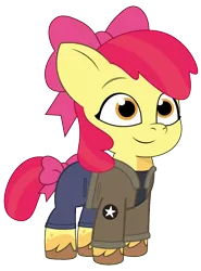 Size: 890x1200 | Tagged: safe, artist:edy_january, artist:prixy05, derpibooru import, edit, vector edit, apple bloom, earth pony, pony, g5, my little pony: tell your tale, children, clothes, denim, foal, g4, girls und panzer, image, jacket, jeans, military, military pony, military uniform, pants, png, ponytail, ribbon, saunders, shirt, simple background, solo, transparent background, uniform, united states, vector