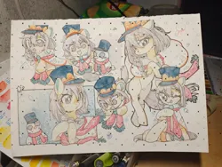 Size: 2048x1536 | Tagged: safe, artist:hedgehog29271, derpibooru import, oc, unofficial characters only, earth pony, pony, braid, capelet, clothes, commission, female, hat, image, jpeg, mare, scarf, snow, snowman, solo, traditional art