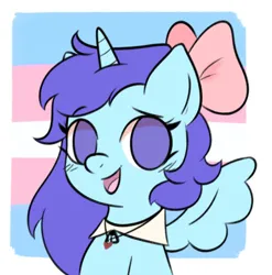 Size: 631x638 | Tagged: safe, artist:zizzythehedgehog99, derpibooru import, oc, oc:angel fullnight, unofficial characters only, alicorn, pony, bow, female, hair bow, heart, horn, image, jewelry, jpeg, mare, necklace, pride, pride flag, smiling, spread wings, transgender, transgender pride flag, wings
