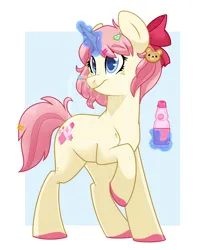 Size: 2000x2500 | Tagged: safe, artist:itstaylor-made, derpibooru import, oc, oc:fizz pop, pony, unicorn, bottle, bow, female, hair bow, image, magic, mare, png, solo