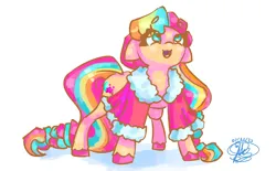 Size: 1940x1200 | Tagged: safe, artist:mannybcadavera, derpibooru import, sunny starscout, earth pony, pony, g5, christmas, cute, eyebrows, eyebrows visible through hair, female, floppy ears, holiday, image, looking up, mare, open mouth, open smile, png, shawl, signature, simple background, smiling, solo, sunnybetes, white background