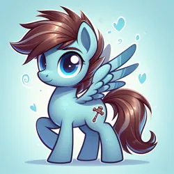 Size: 1024x1024 | Tagged: prompter needed, safe, ai content, derpibooru import, machine learning generated, oc, oc:court case, unofficial characters only, pegasus, generator:bing image creator, heart, image, jpeg, light blue background, male, pegasus oc, simple background, swirl, wings